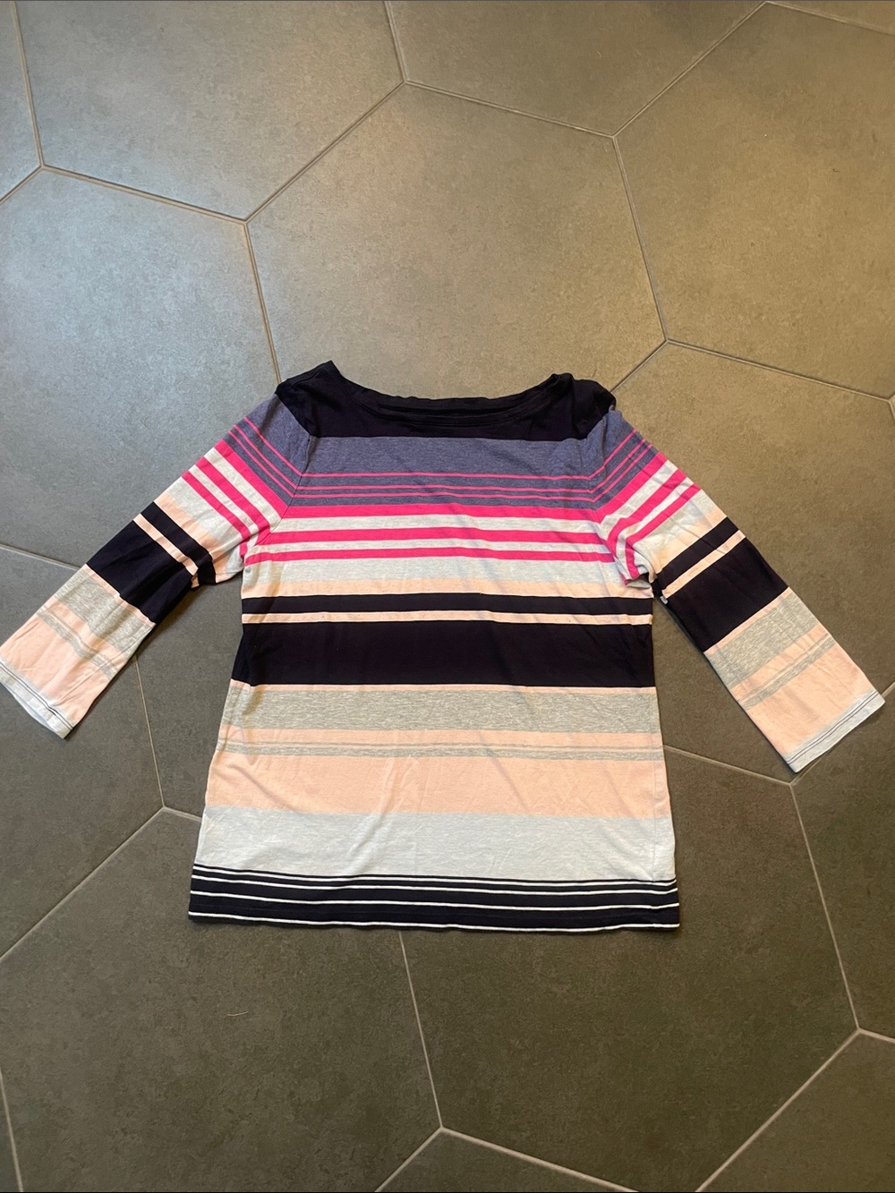 Talbots Women’s Striped Boatneck Top - Navy, Pink & Peach L
